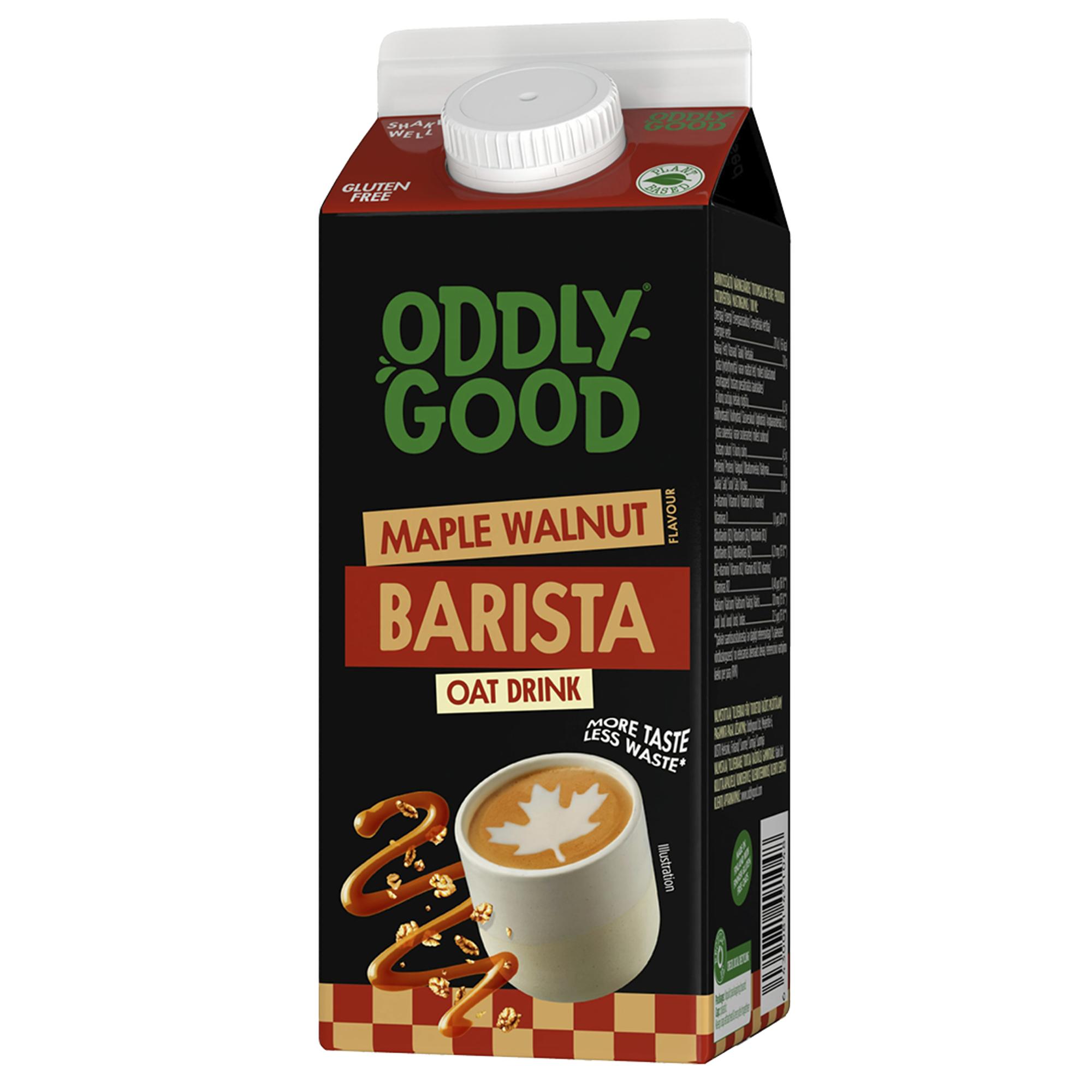 Oddlygood Barista kaurajuoma maple walnut 2,45 € / 0,75 litraa.