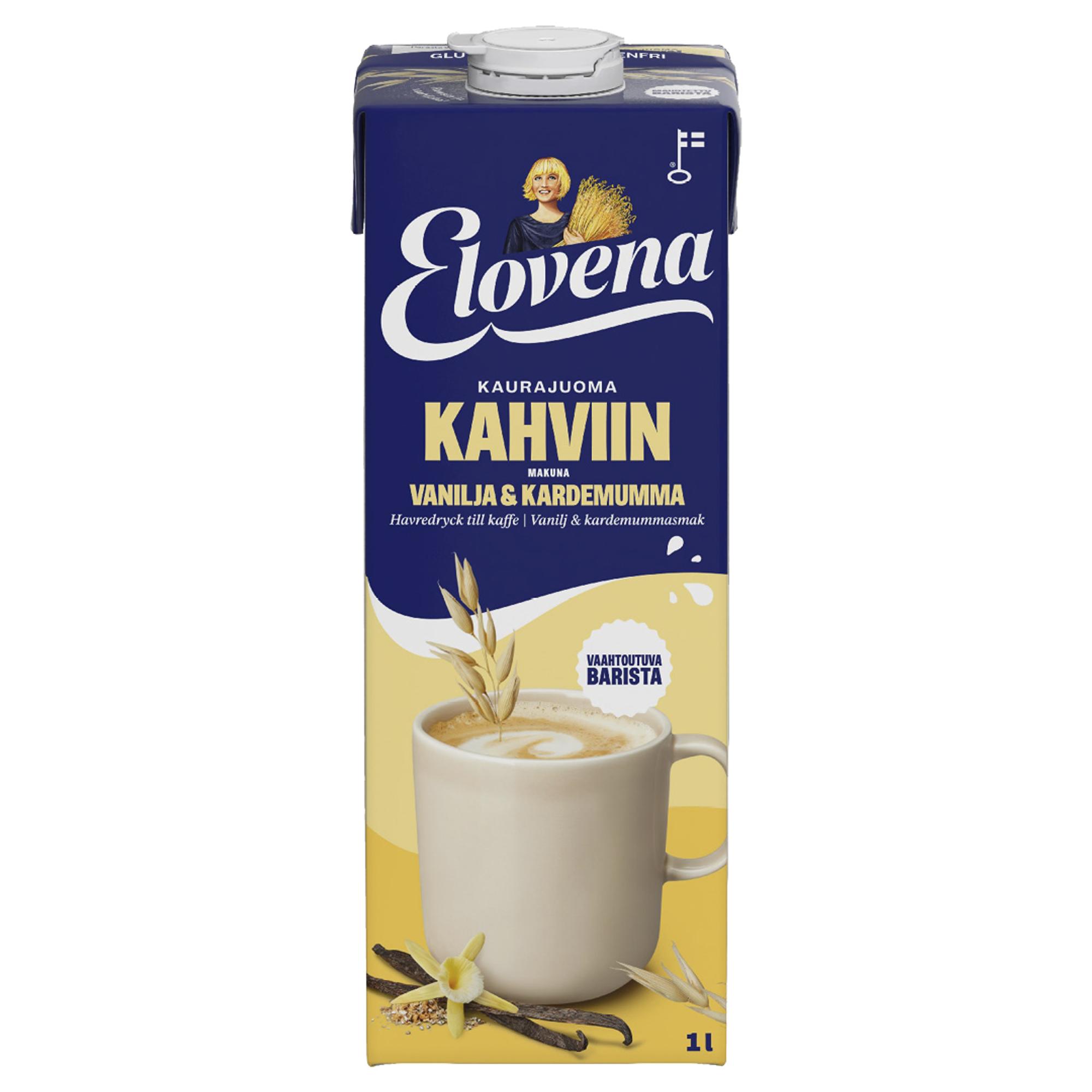 Elovena kaurajuoma kahviin vanilja & kardemumma, 2,99 €/ 1 litra.