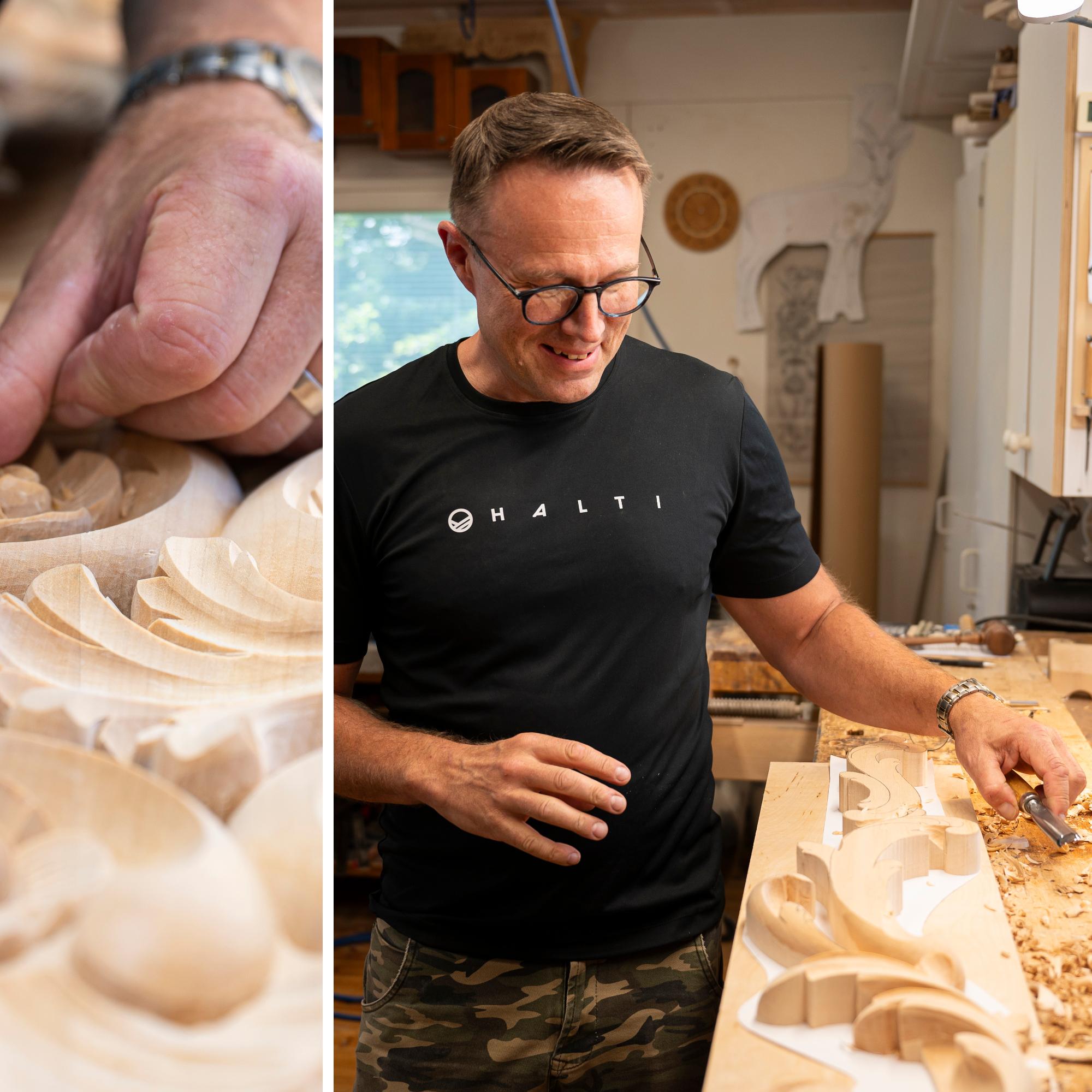 Erikoisin huonekalu, joka on lähtenyt koristeveistäjä Tero Hulkkosen verstaalta, on överisti koristeltu mahalipasto