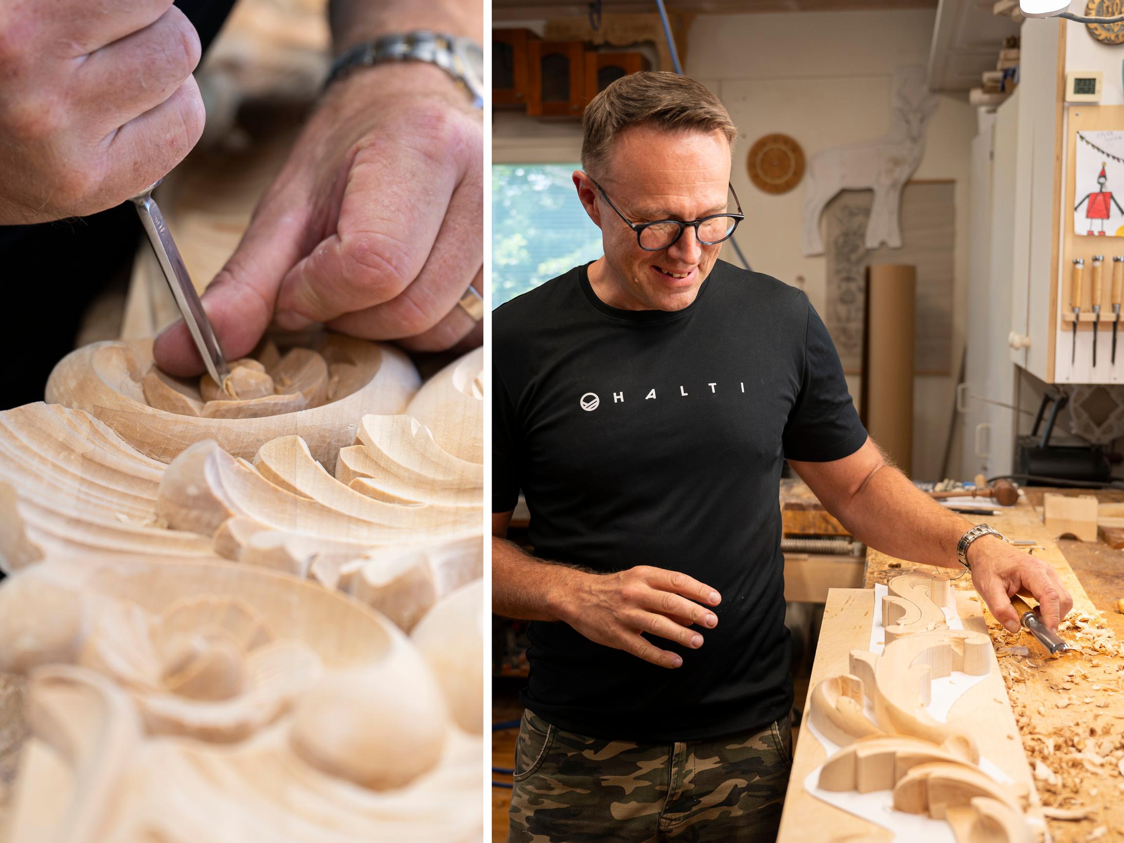 Erikoisin huonekalu, joka on lähtenyt koristeveistäjä Tero Hulkkosen verstaalta, on överisti koristeltu mahalipasto