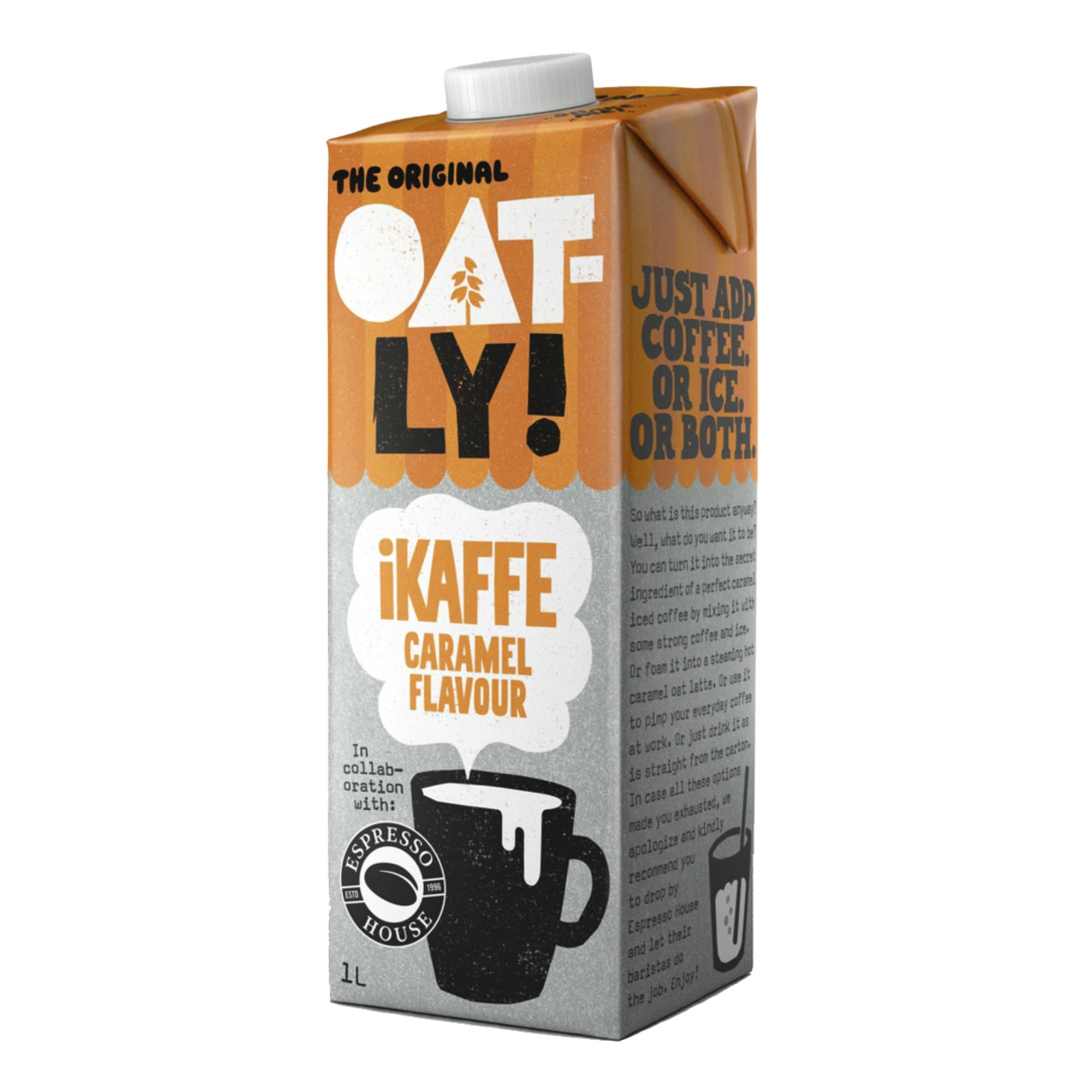 Oatly iKaffe caramel kaurajuoma kahviin, 3,29 € / 1 litra.