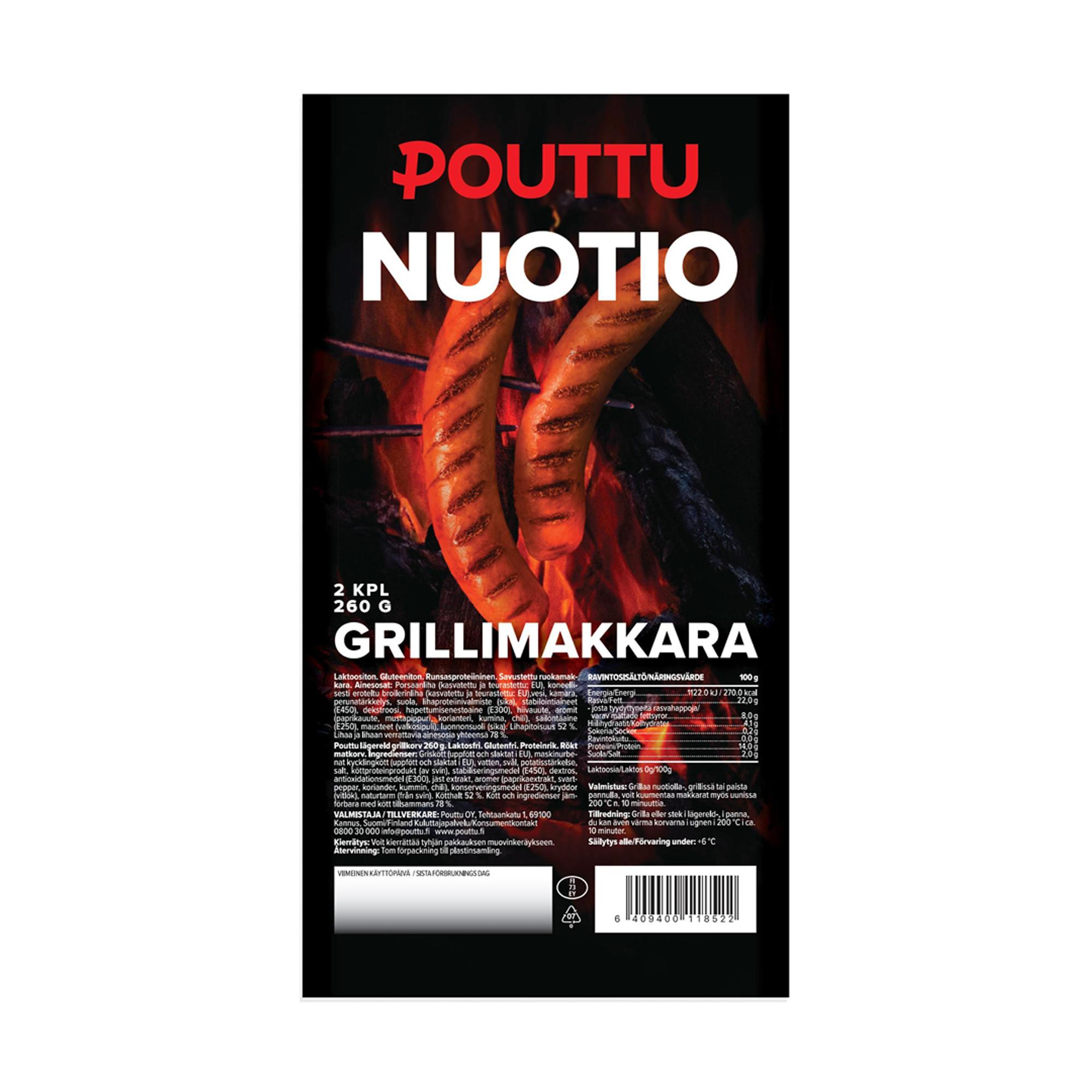 Pouttu Nuotio Grillimakkara, 1,99 € / 260 g.
