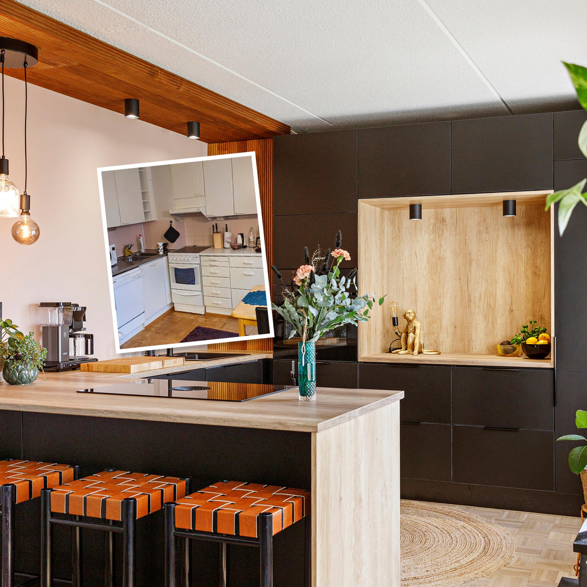 Minna remontoi 38-neliöiseen kaksioonsa tilavan avokeittiön – katso ennen & jälkeen -kuvat ja hinta!