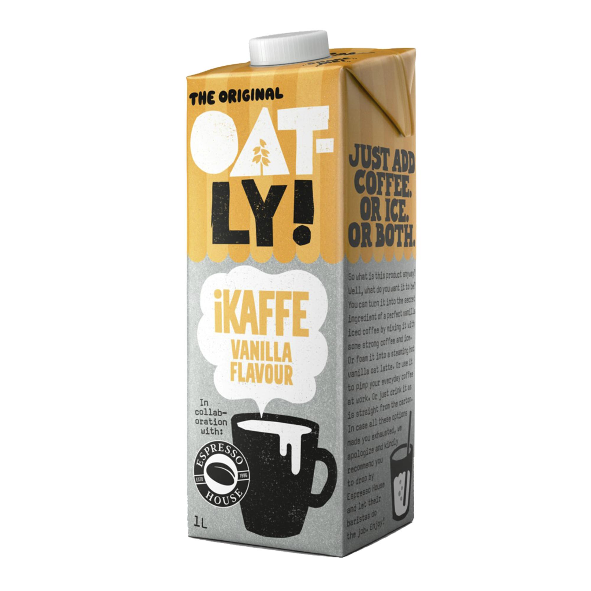 Oatly iKaffe vanilja kaurajuoma kahviin, 3,29 € / 1 litra.