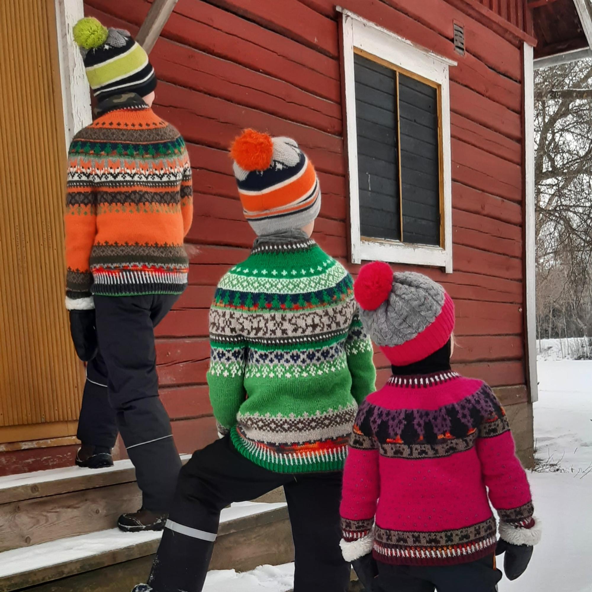Toivepaidat jämälangoista! Virpi suunnitteli ja neuloi lapsilleen unelmien villapaidat – ostamatta ainuttakaan lankakerää