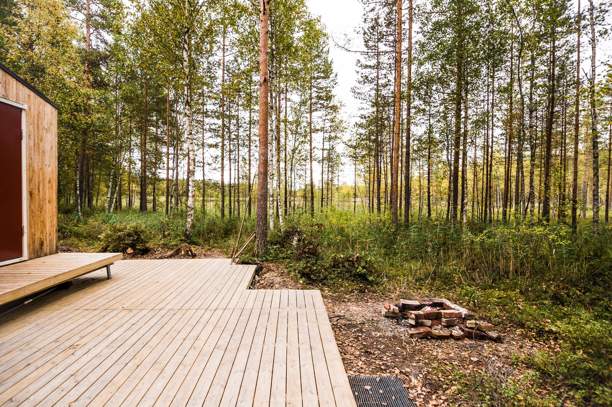 Mökkiterassi metsän rajassa