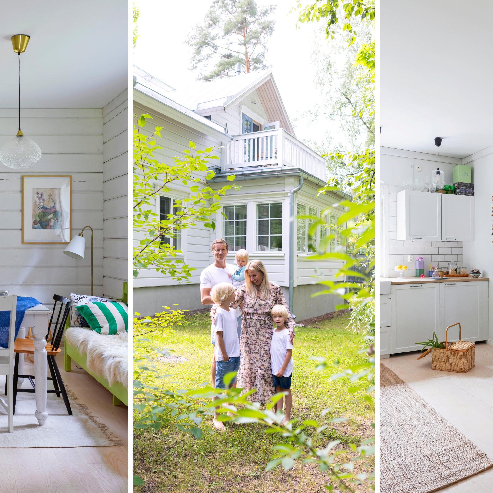 ”Liikutumme joka kerta, kun satunnainen ohikulkija luulee meidän kunnostaneen vanhan talon” – lapsiperheen uusi hirsitalo on hurmaava hämäys