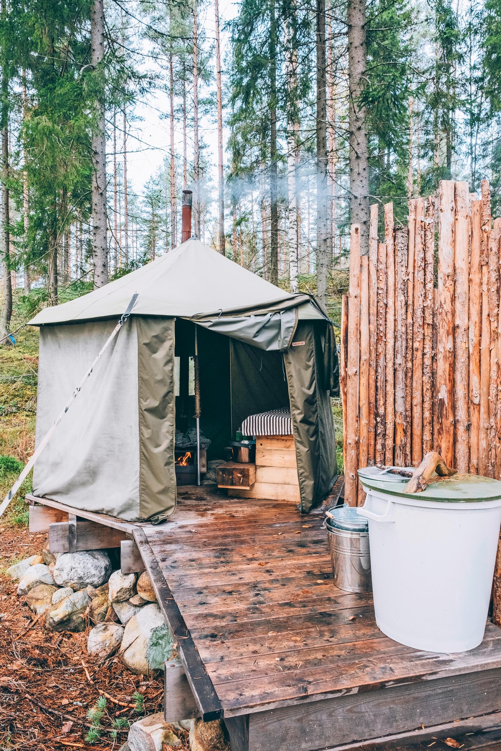 Telttasaunassa peseydytään 