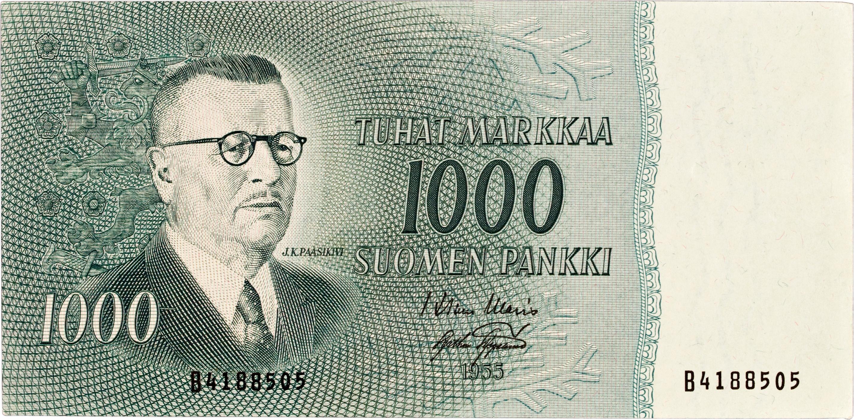 Tapio Wirkkalan piirtämä tonnin seteli.