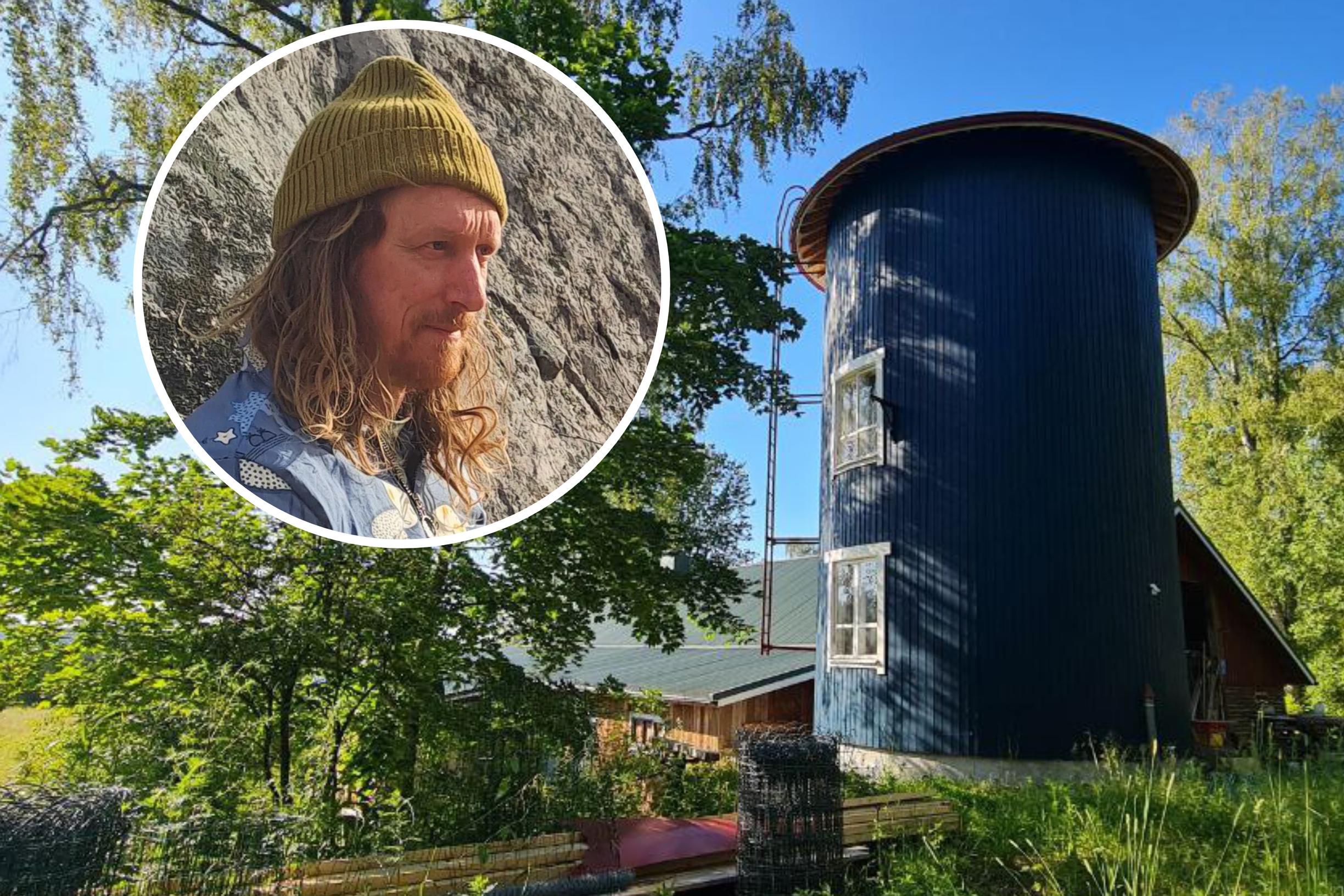 Onpas hauska talo! Niila muutti rehusäiliön muumitalon näköiseksi torniksi – salalokeroita, paikka köysiradalle ja ilmajoogalle