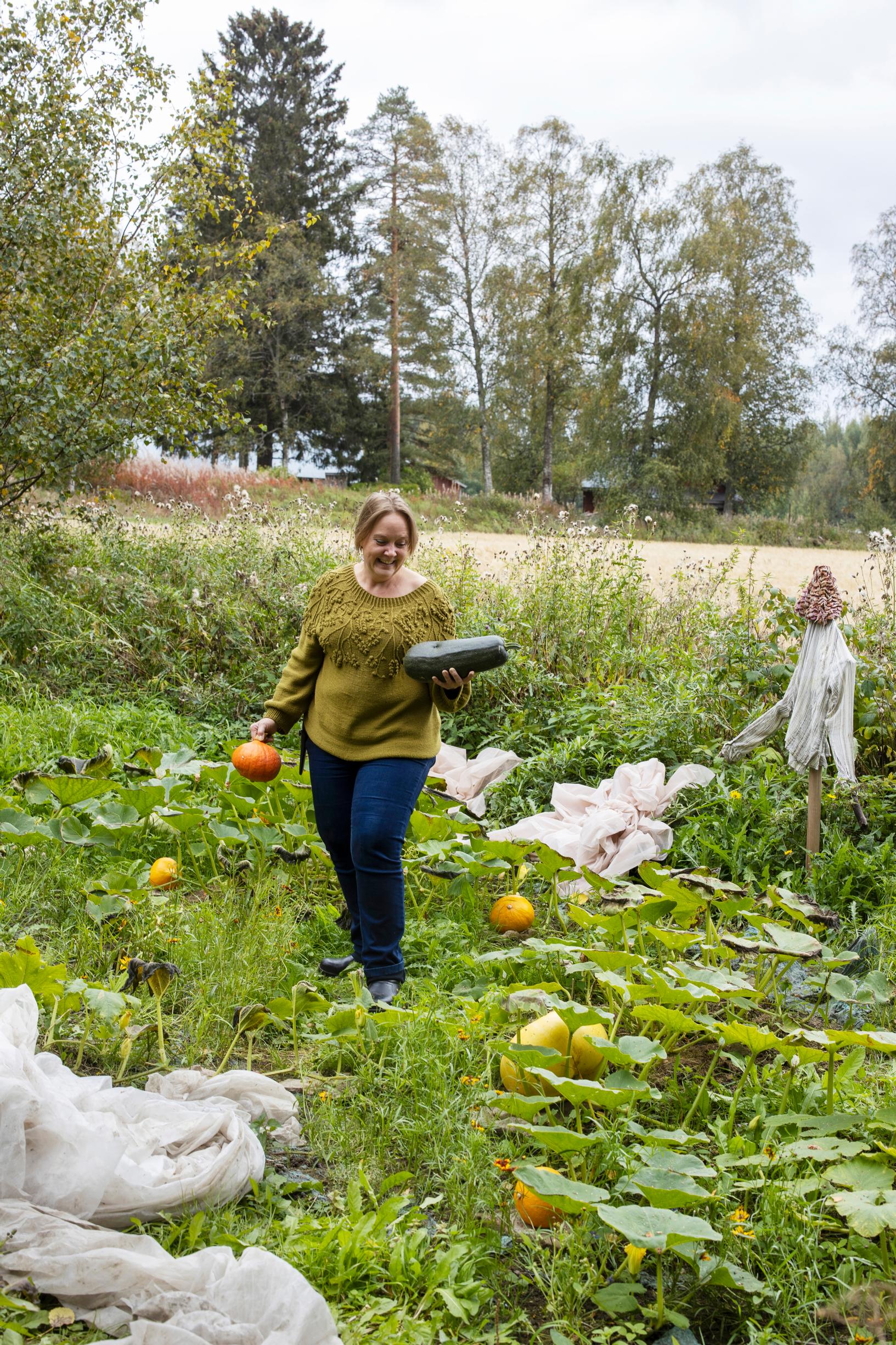 Jaanan kurpitsat kasvavat kasvimaan takaosissa.