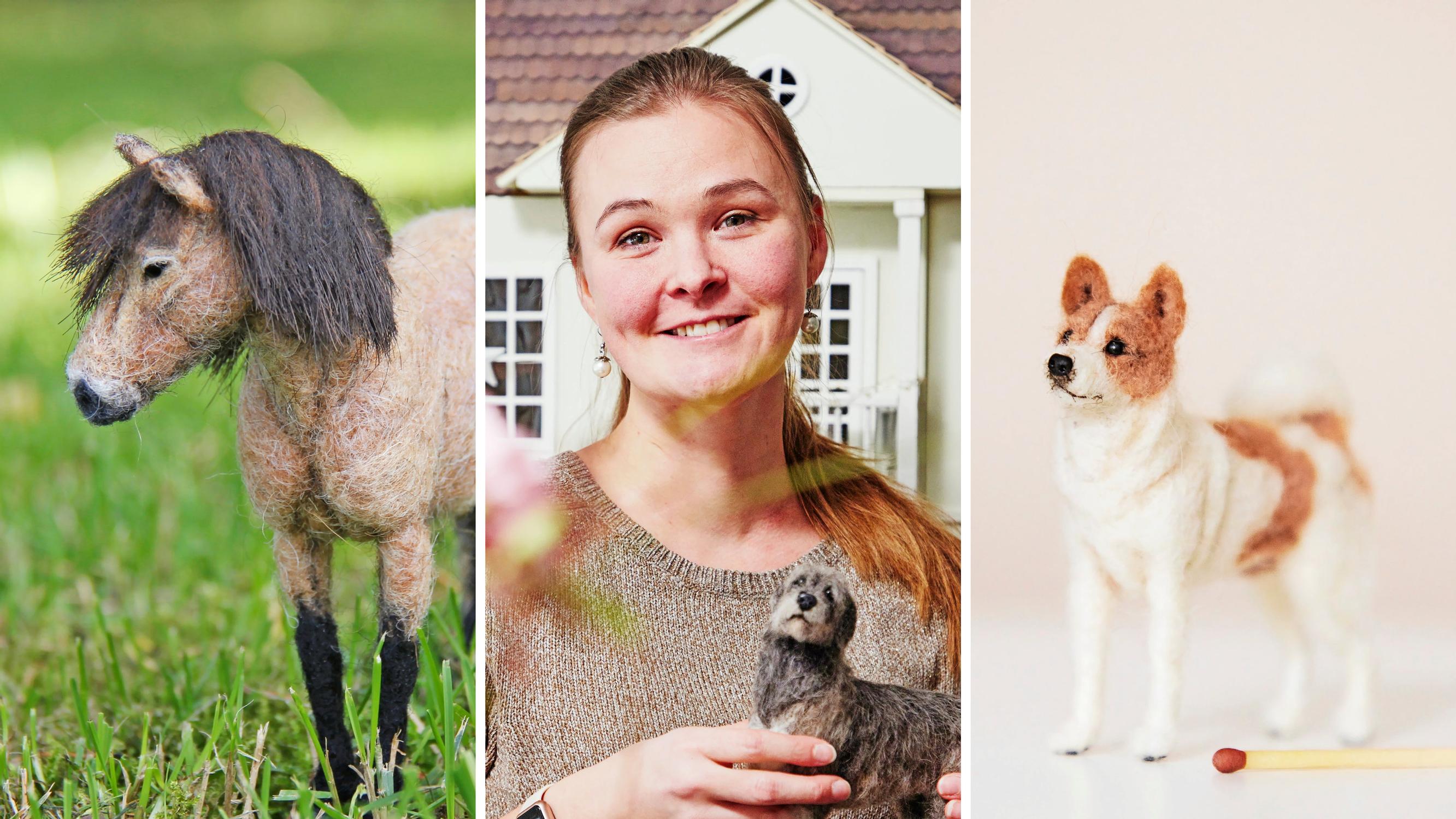 Ihan kuin meidän koira! Emilia huovuttaa hätkähdyttävän ilmeikkäitä eläimiä – jokainen on muisto lemmikistä, jota on rakastettu