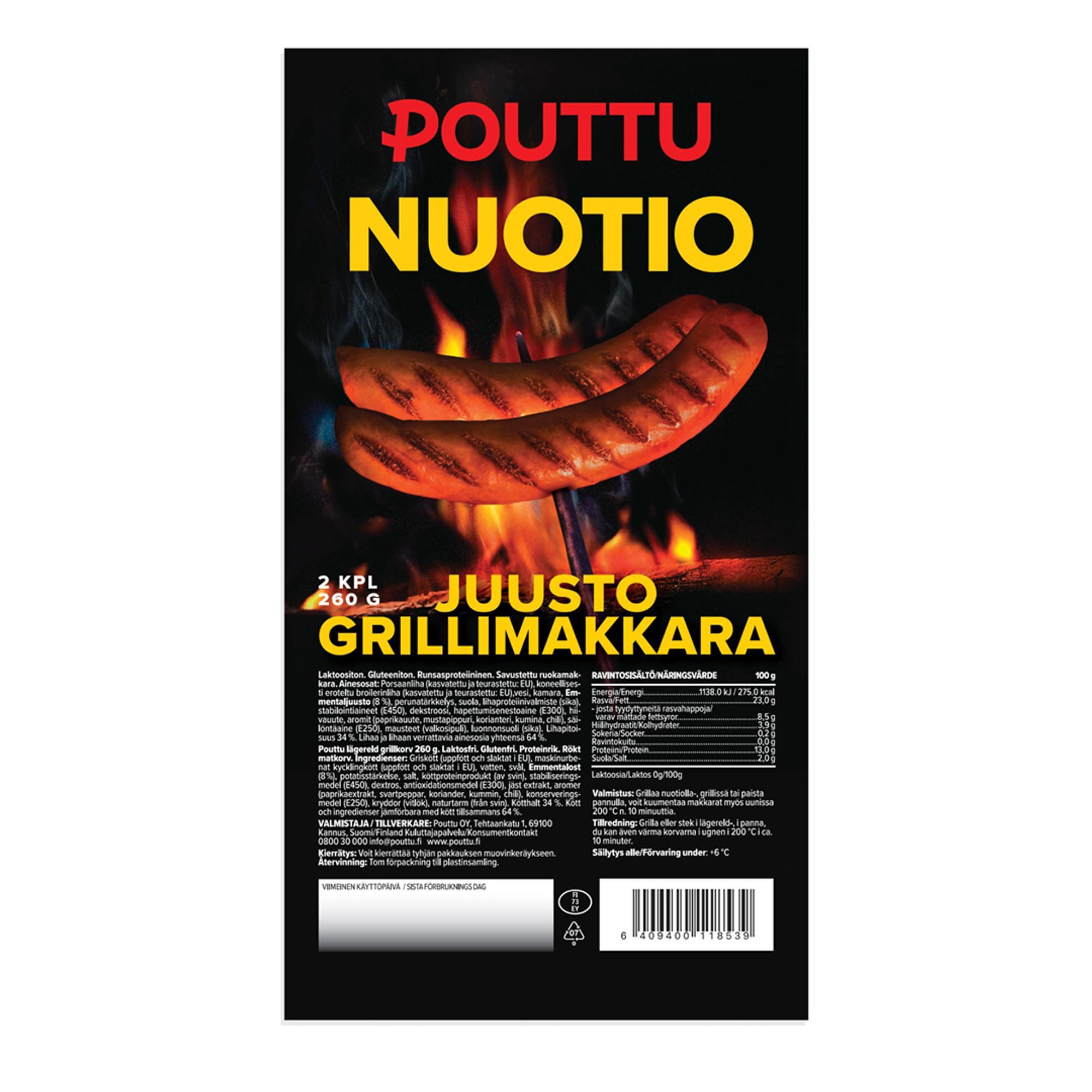 Pouttu Nuotio Grillimakkara Juusto, 2,15 € / 260 g.