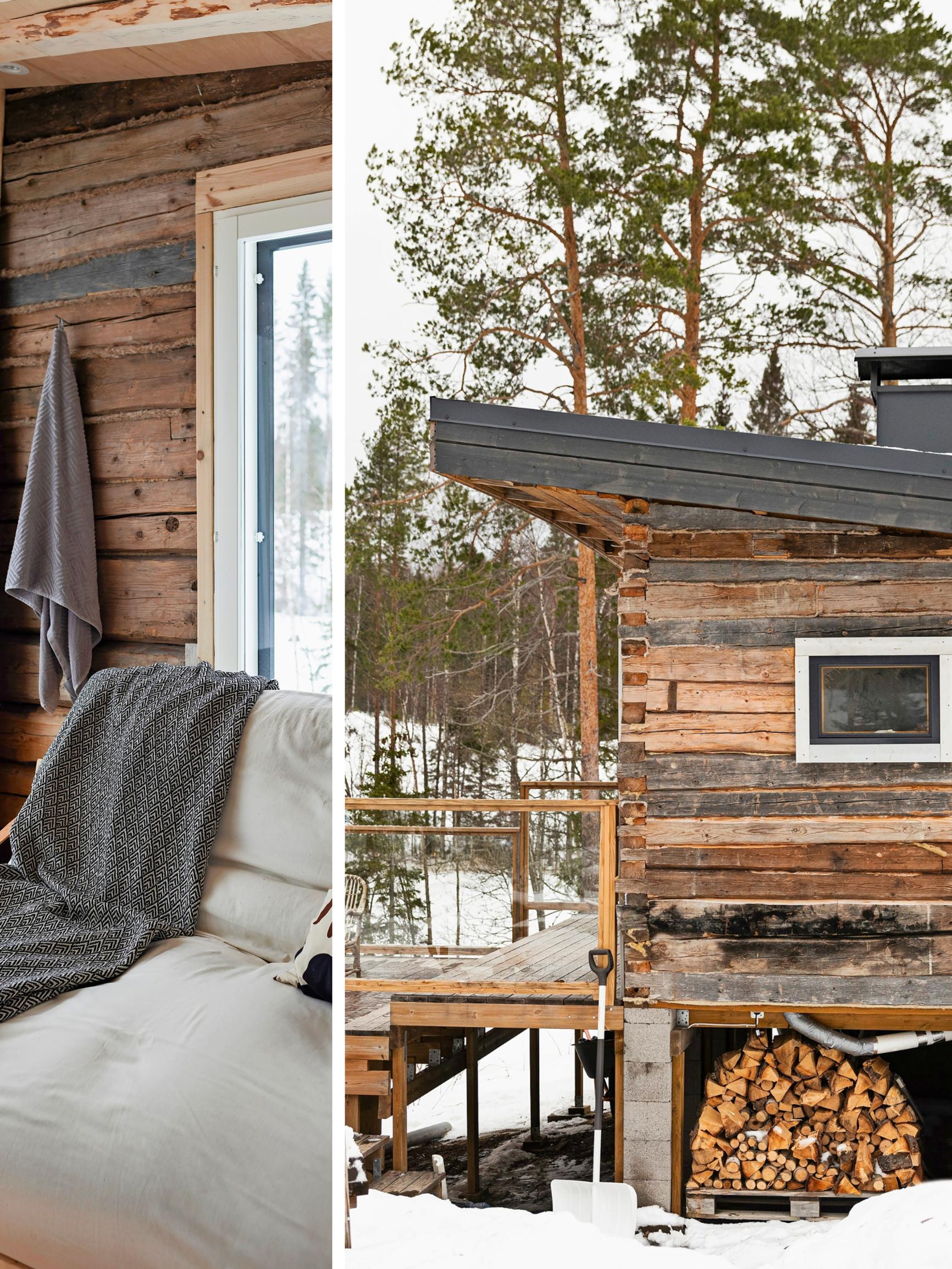 Sauna kierrätyshirrestä ja kalusteet omin käsin! Eetun ja Erikan hirsisauna on täynnä taidokkaita luomuksia