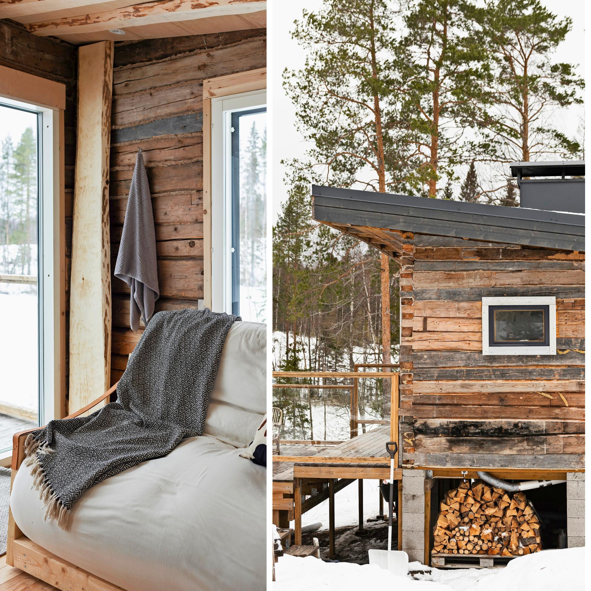 Sauna kierrätyshirrestä ja kalusteet omin käsin! Eetun ja Erikan hirsisauna on täynnä taidokkaita luomuksia