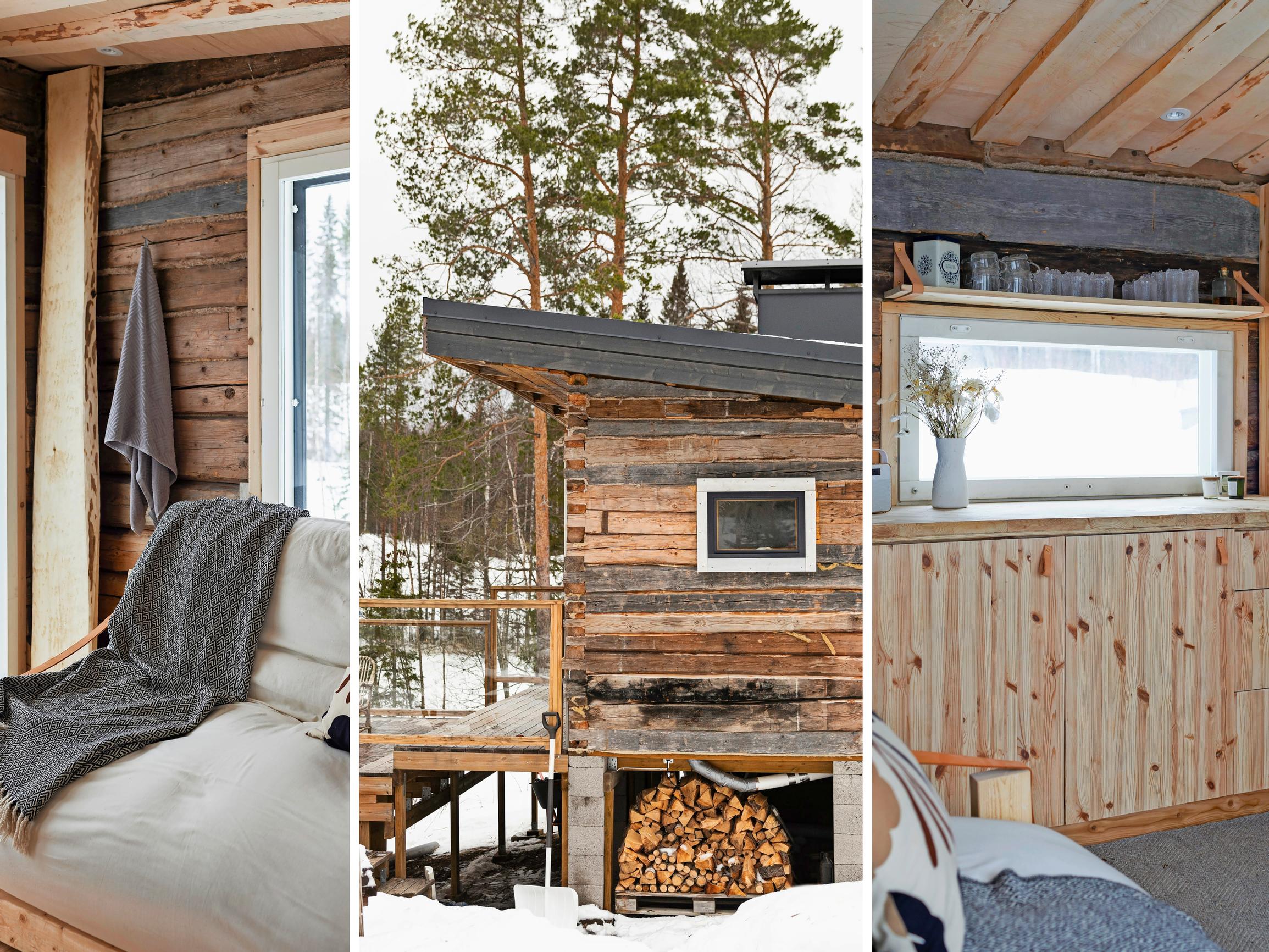 Sauna kierrätyshirrestä ja kalusteet omin käsin! Eetun ja Erikan hirsisauna on täynnä taidokkaita luomuksia