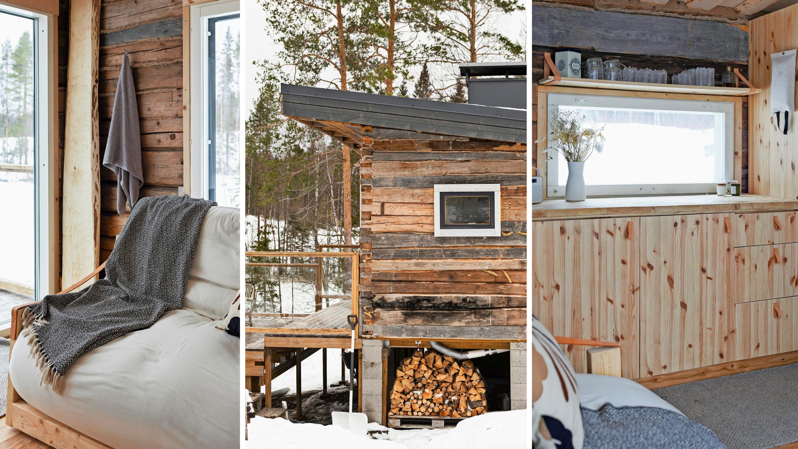 Sauna kierrätyshirrestä ja kalusteet omin käsin! Eetun ja Erikan hirsisauna on täynnä taidokkaita luomuksia
