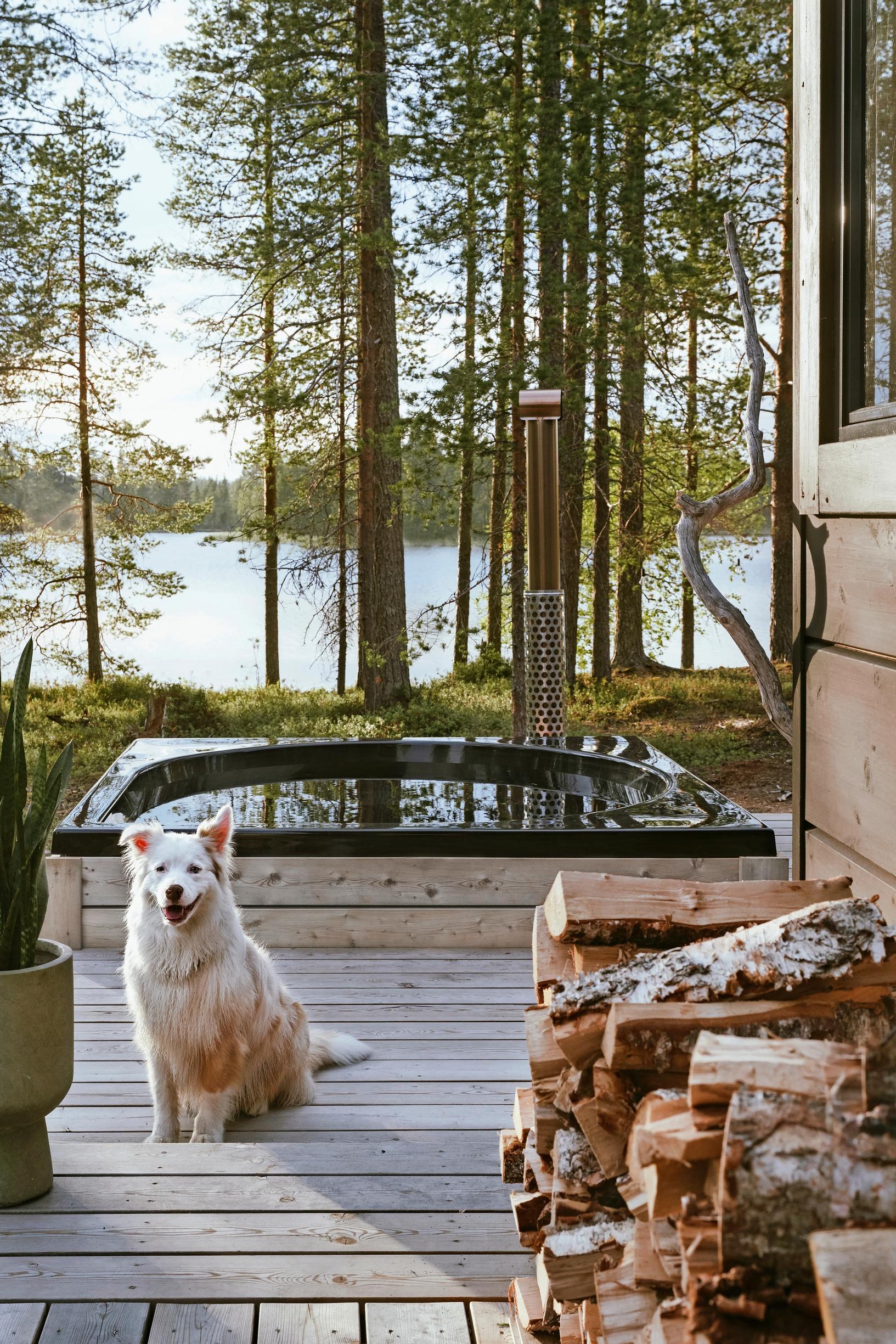 Pisaran muotoinen ulkoporeallas upotettuna terassiin