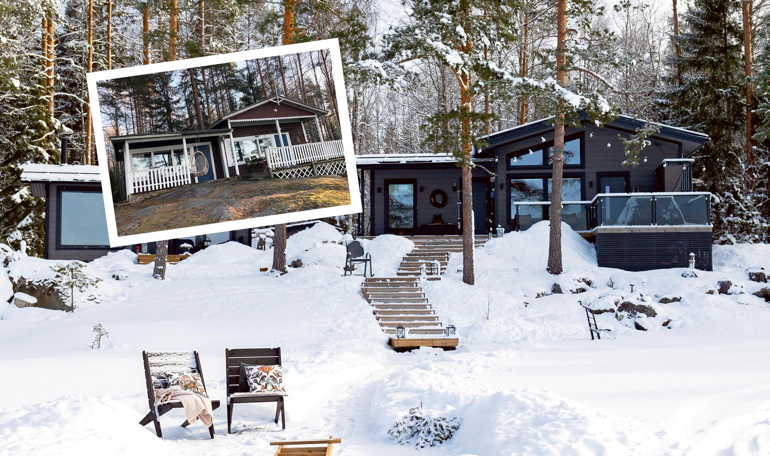 Rantamökin muodonmuutos: ennen- ja jälkeen-kuvat julkisivusta